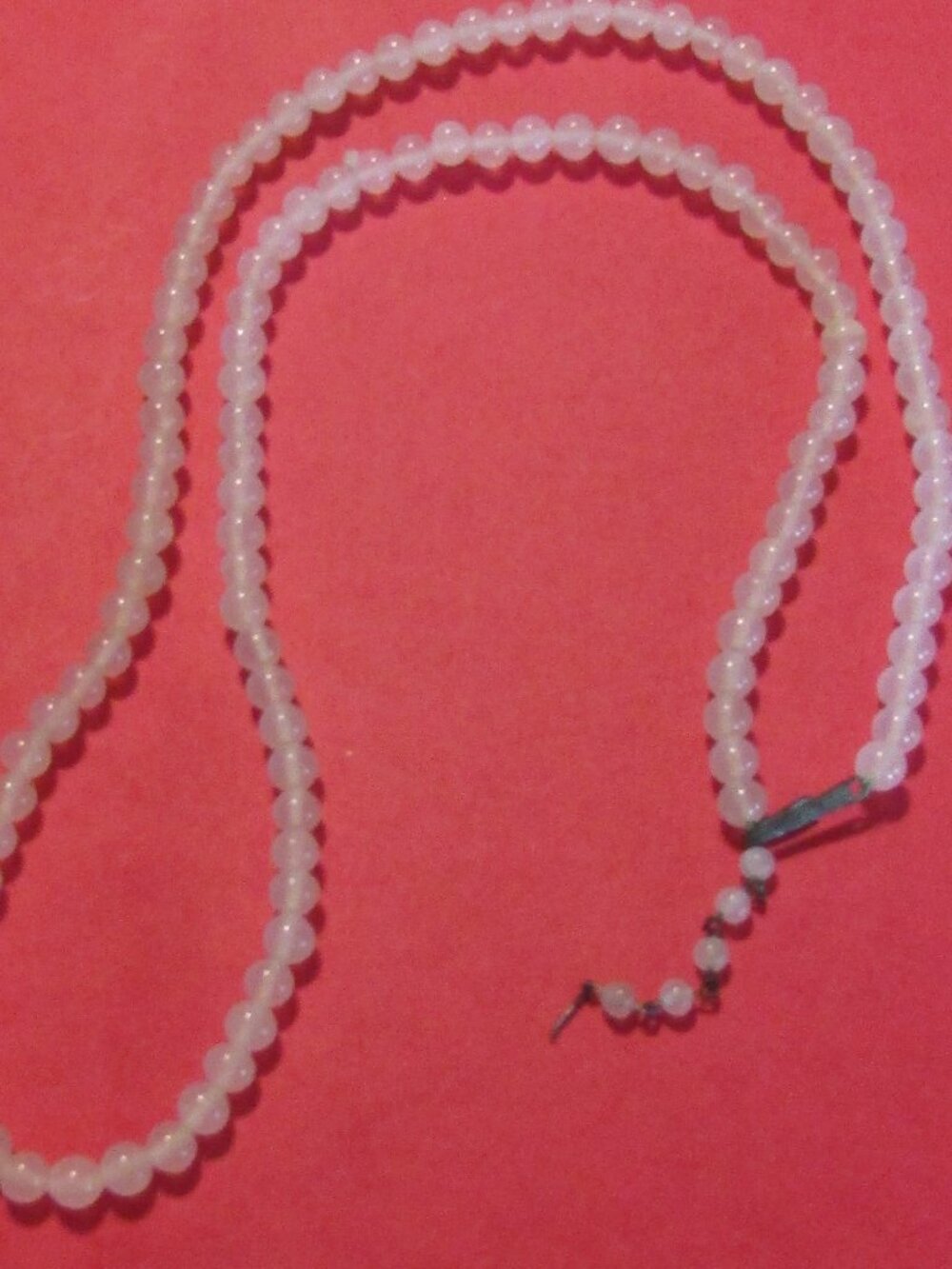 Vintage Signed JAPAN Long 33" Cloudy White Glass Beaded NECKLACE w/Feather/Frond